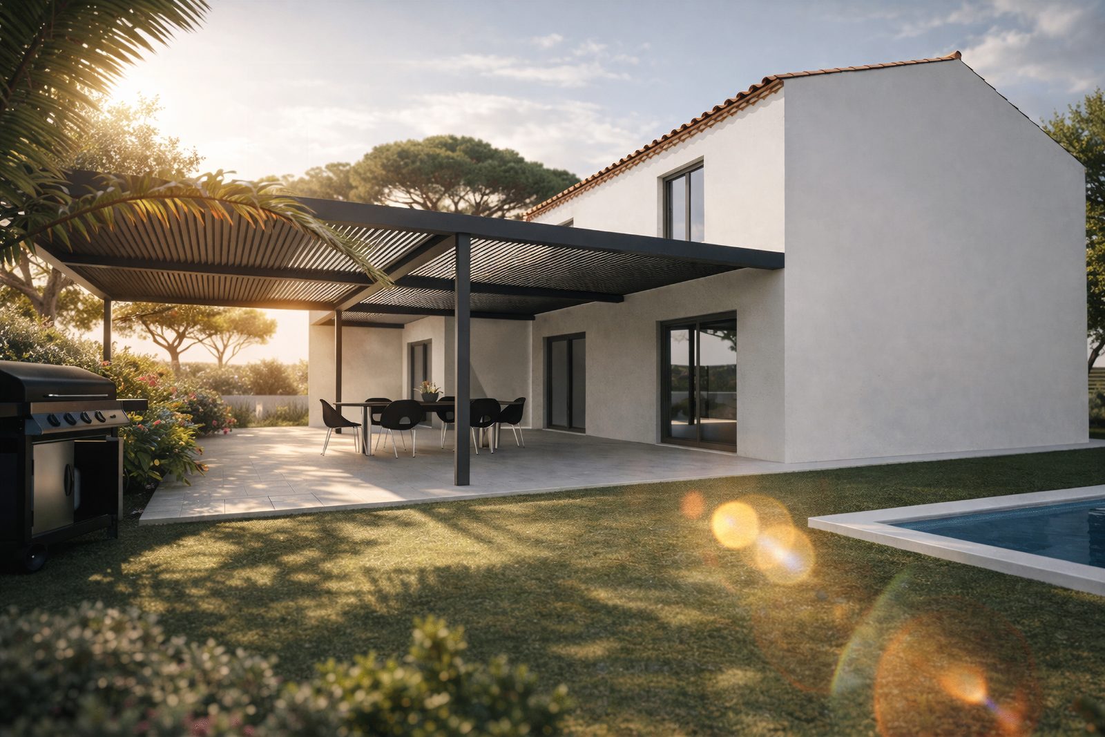 Villa R18 — Pergola vue du jardin