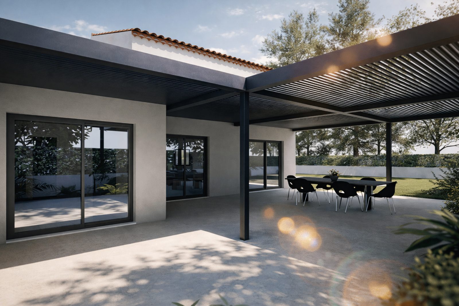 Villa R18 — Sous la pergola, lames orientables