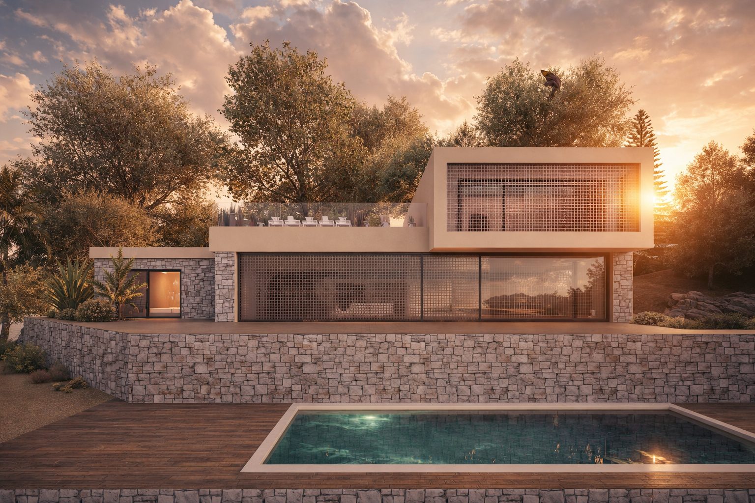 Villa R23 — Moucharabiehs en contre-jour
